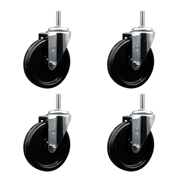 5 Inch Phenolic Wheel Swivel 58 Inch Threaded Stem Caster Set Service Caster